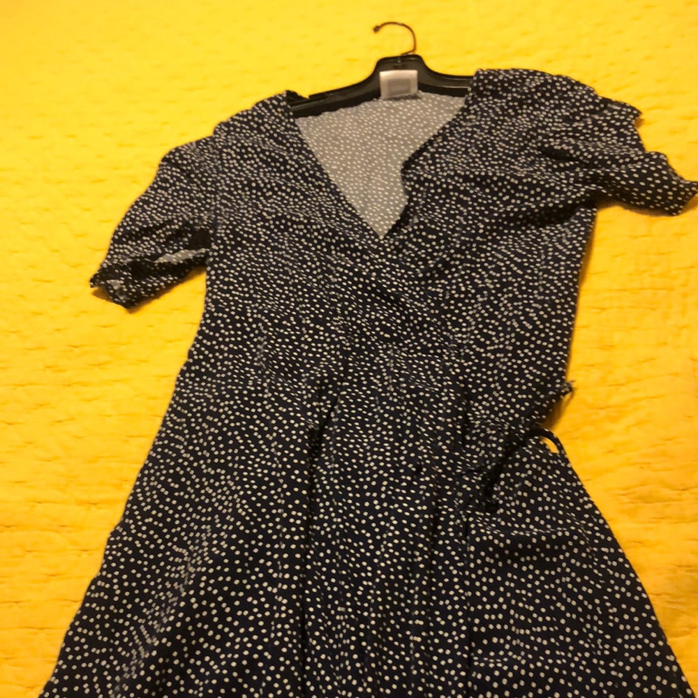 Maternity wrap dress navy with white polka dots